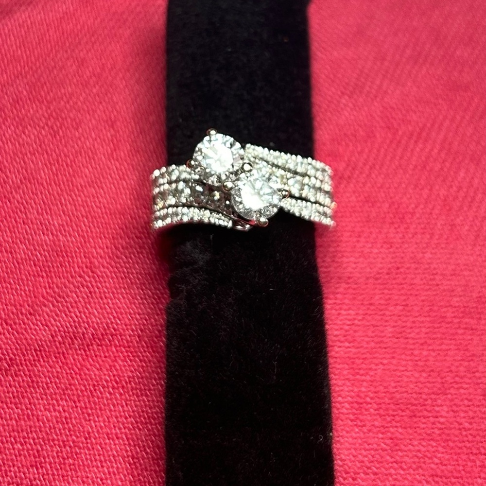 14k White Gold Engagement, Wedding, Anniversary Band Ring Set
